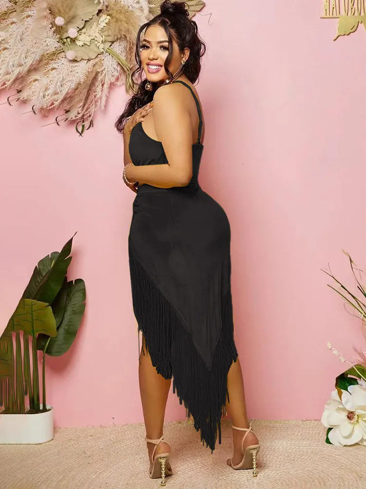 Sleeveless Halter Tassels Mini Dresses