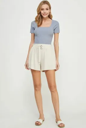 SOFT LINEN BLEND SHORTS WITH DOUBLE BUCKLE