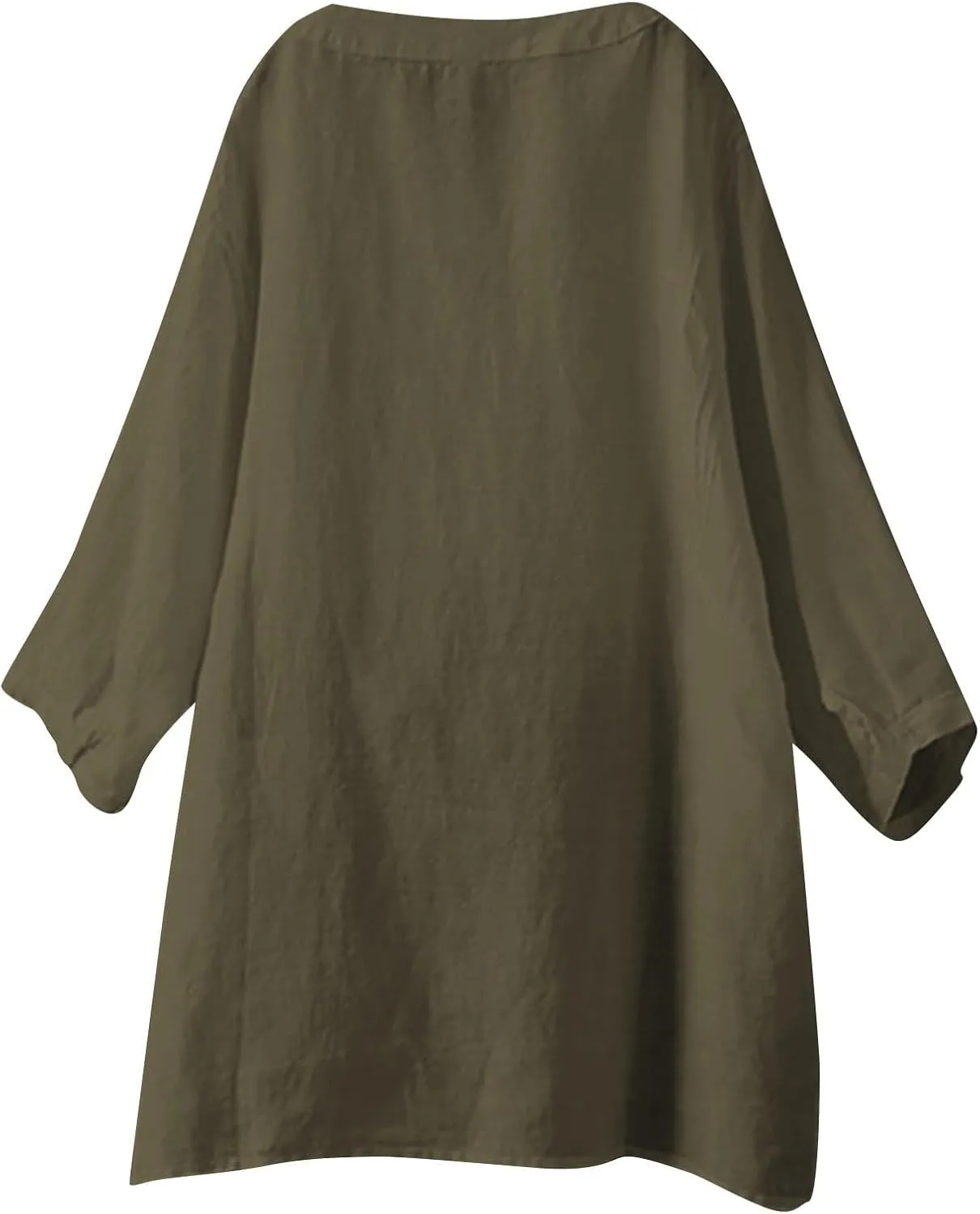 Spring Tops for Women Linen Shirt Stand Up Linen Long Sleeved Roll Up Solid Color Button Down Fashion Casual Soft Top