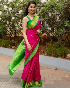 Stunning Dark Pink Soft Silk Saree With Glowing Blouse Piece