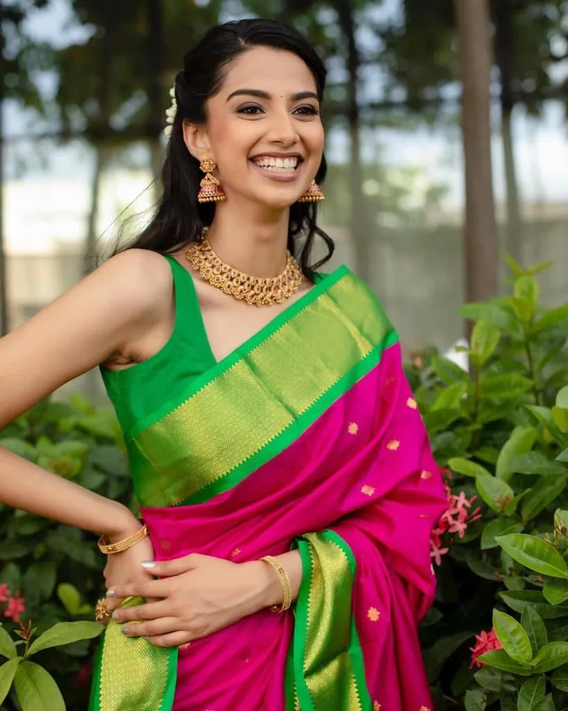 Stunning Dark Pink Soft Silk Saree With Glowing Blouse Piece