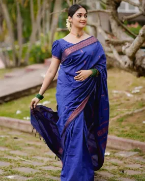Surreptitious Royal Blue Soft Silk Saree With Charming Blouse Piece