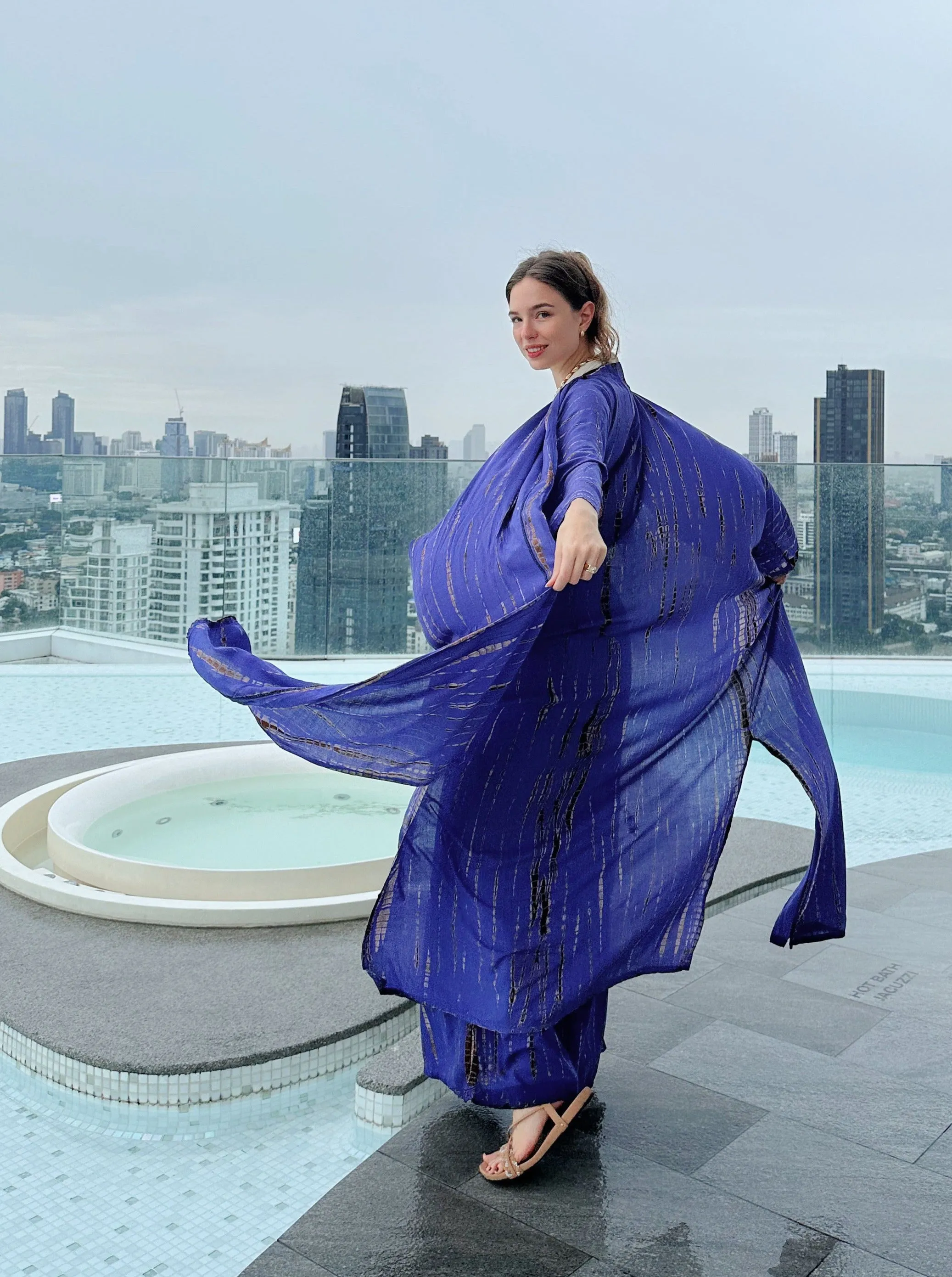 Swan Tie Dye Kimono Robe - Purple Blue