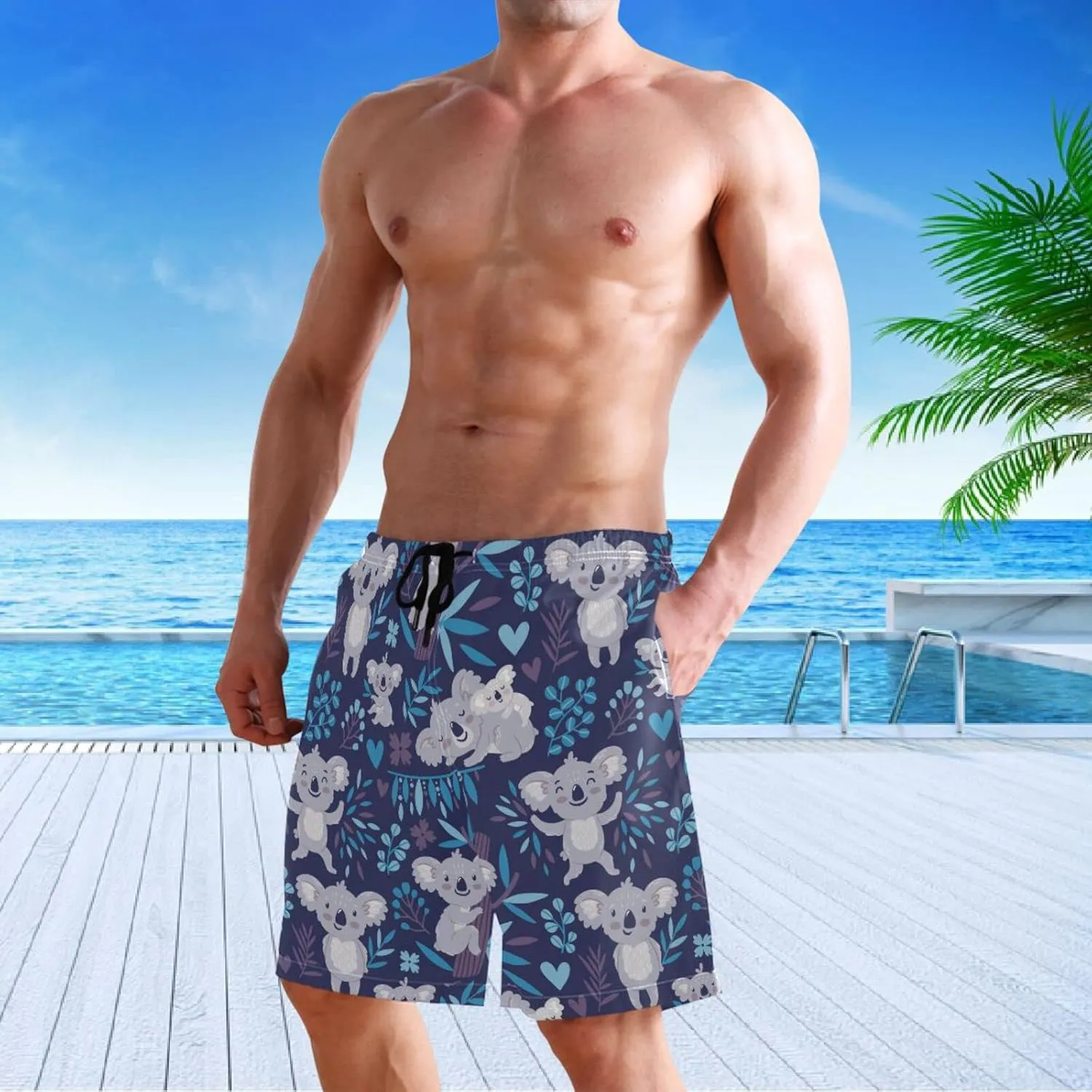 visesunny Men's Novelty Beach Shorts Soft Swimwear Sports Running Swim Board Shorts Bathing Suits Mesh Lining