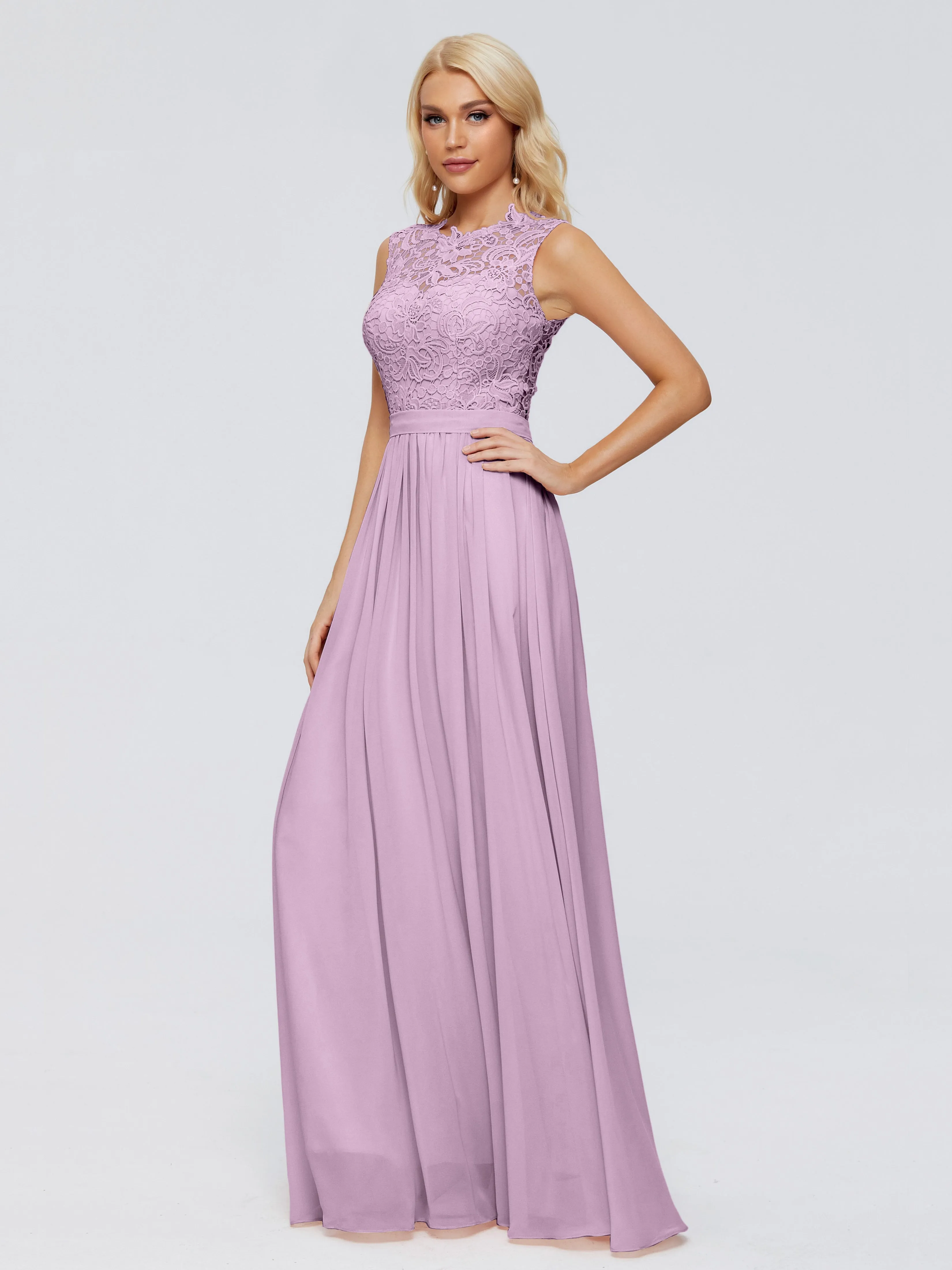 Wisteria Colored Bridesmaid Dresses Melody Elegant Bateau Chiffon Bridesmaid Dresses