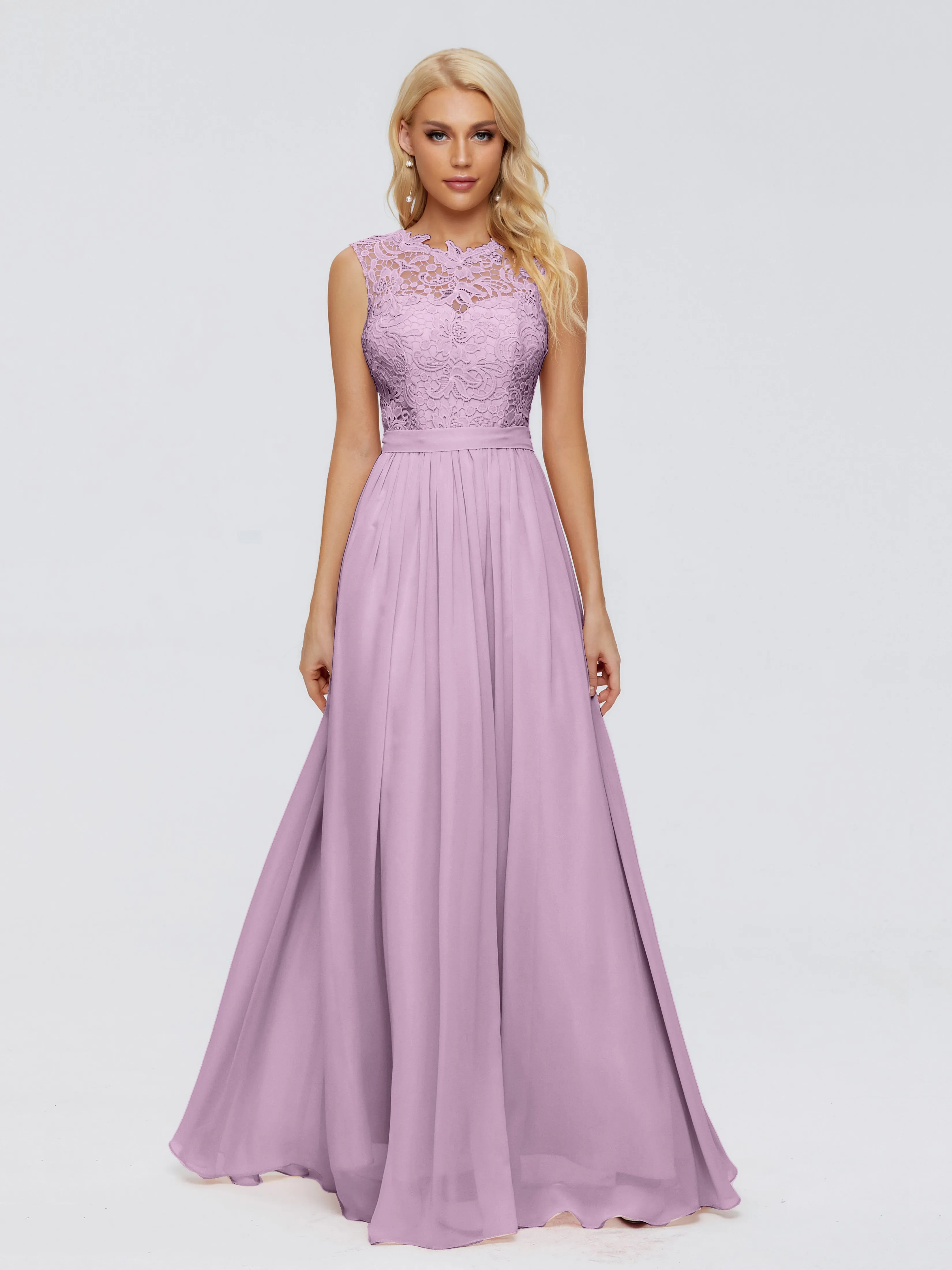 Wisteria Colored Bridesmaid Dresses Melody Elegant Bateau Chiffon Bridesmaid Dresses