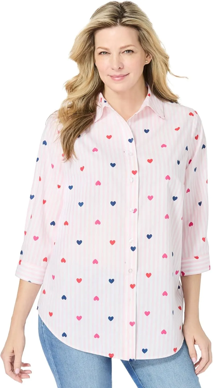 Woman Within Women's Plus Size Perfect Three Quarter Sleeve Shirt