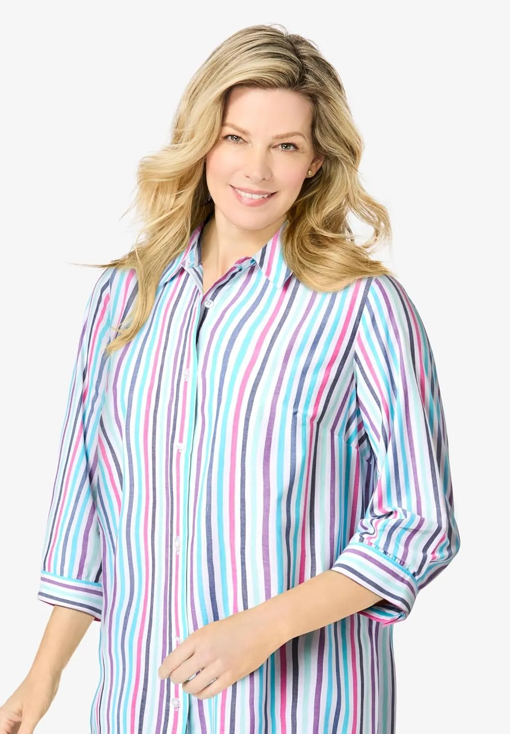 Woman Within Women's Plus Size Perfect Three Quarter Sleeve Shirt