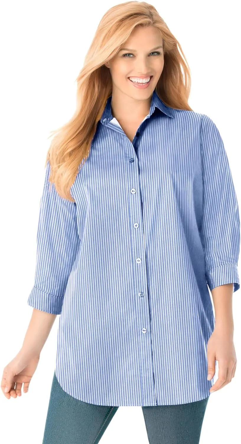 Woman Within Women's Plus Size Perfect Three Quarter Sleeve Shirt