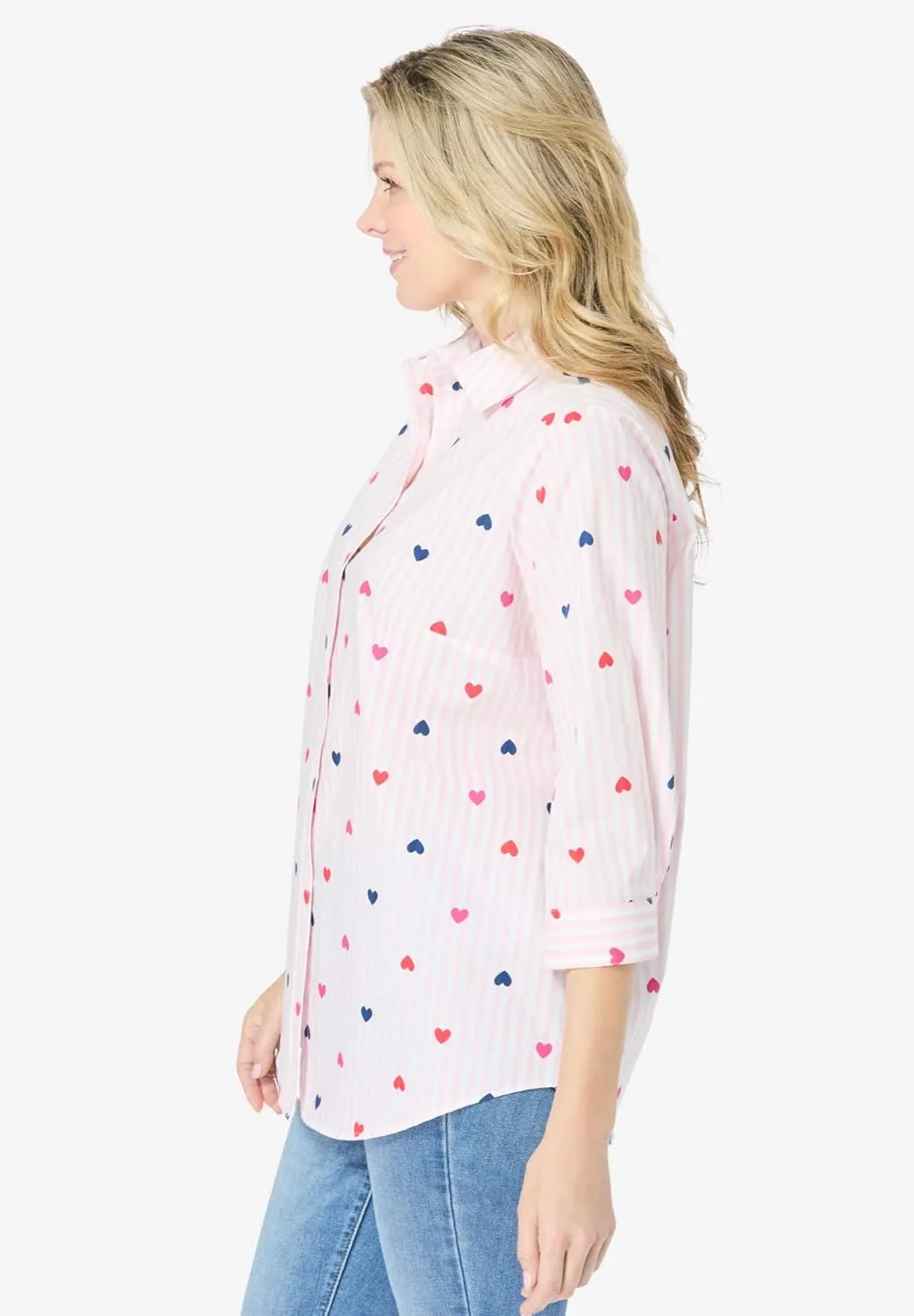 Woman Within Women's Plus Size Perfect Three Quarter Sleeve Shirt