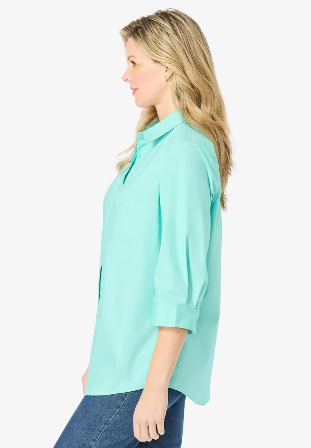 Woman Within Women's Plus Size Perfect Three Quarter Sleeve Shirt