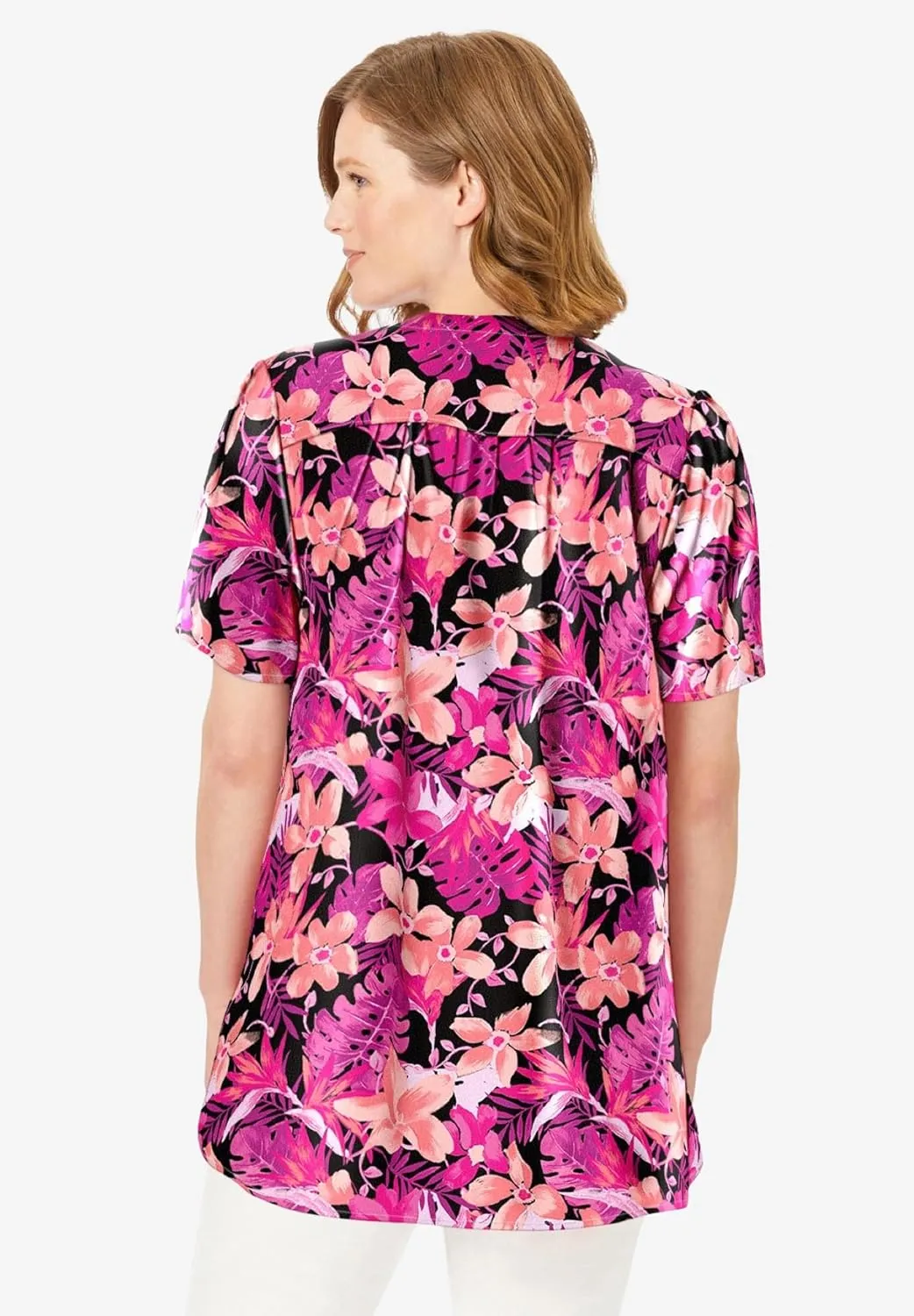 Woman Within Women's Plus Size Pintucked Half-Button Tunic