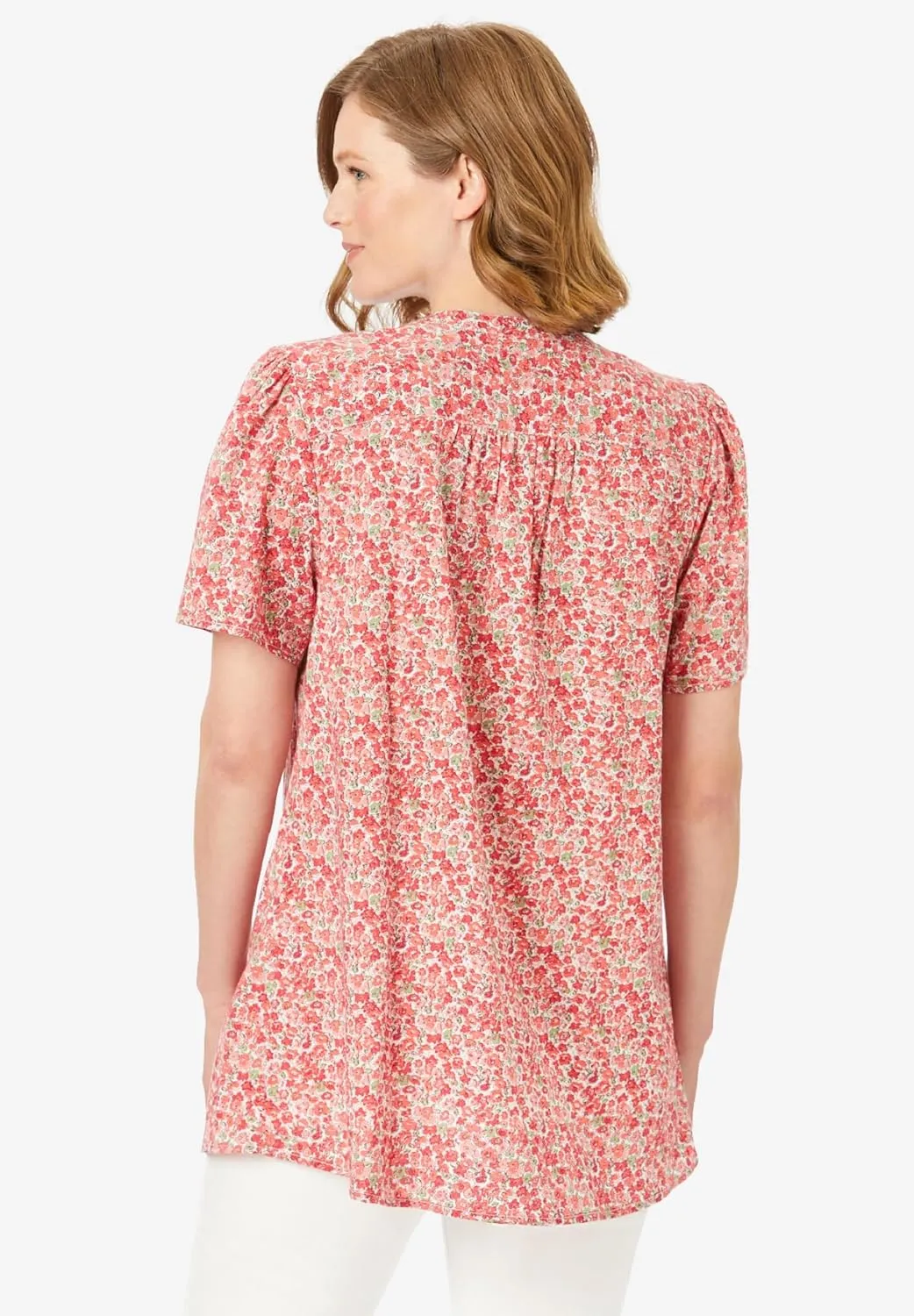 Woman Within Women's Plus Size Pintucked Half-Button Tunic