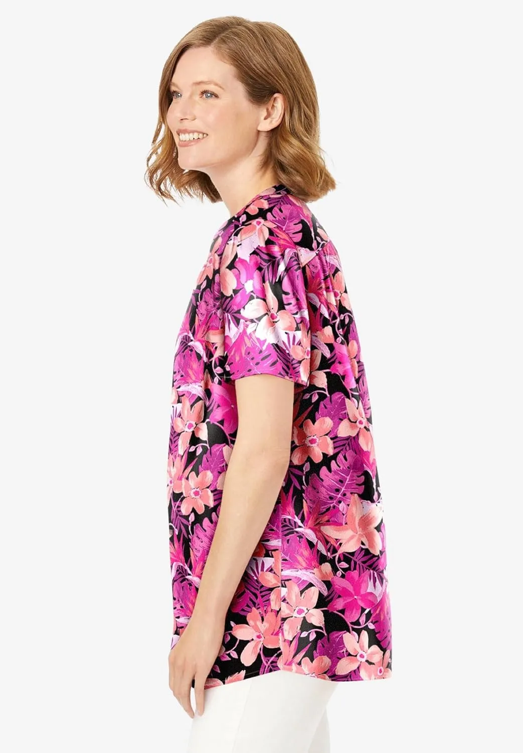 Woman Within Women's Plus Size Pintucked Half-Button Tunic