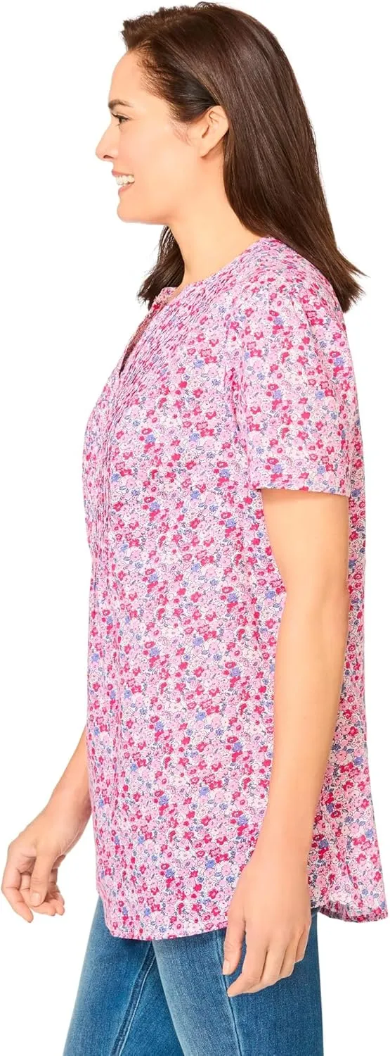 Woman Within Women's Plus Size Pintucked Half-Button Tunic