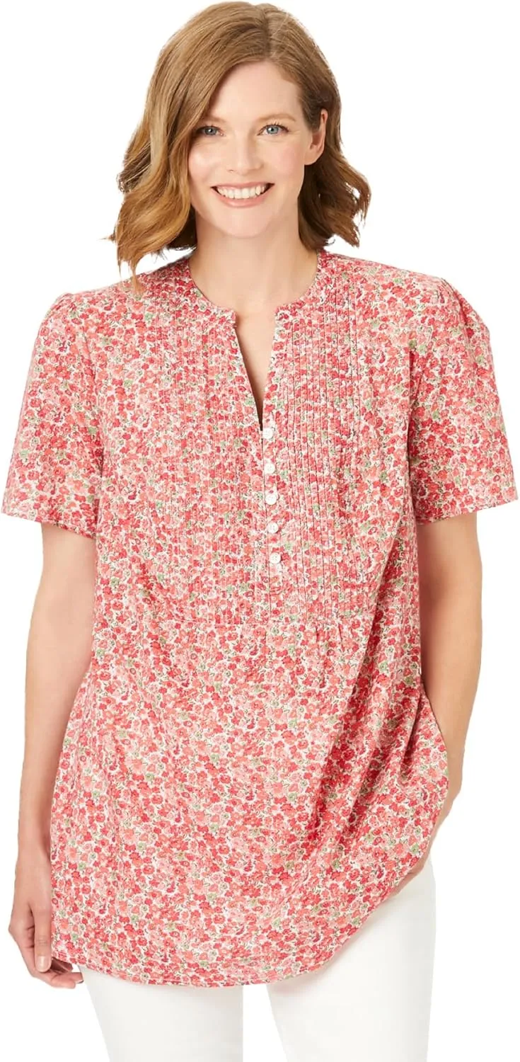 Woman Within Women's Plus Size Pintucked Half-Button Tunic