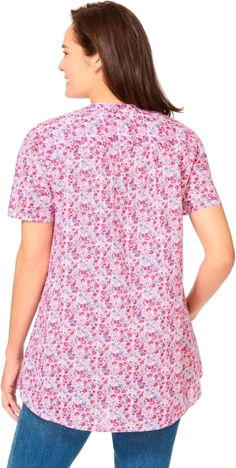 Woman Within Women's Plus Size Pintucked Half-Button Tunic