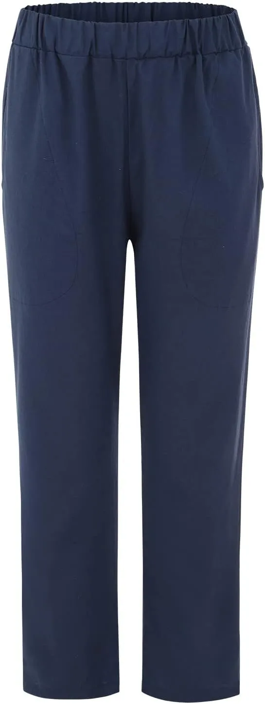 Women Summer Casual Pants Cotton Linen Solid Color Trousers Straight Leg Cropped Pants Plus Size Workout Pants