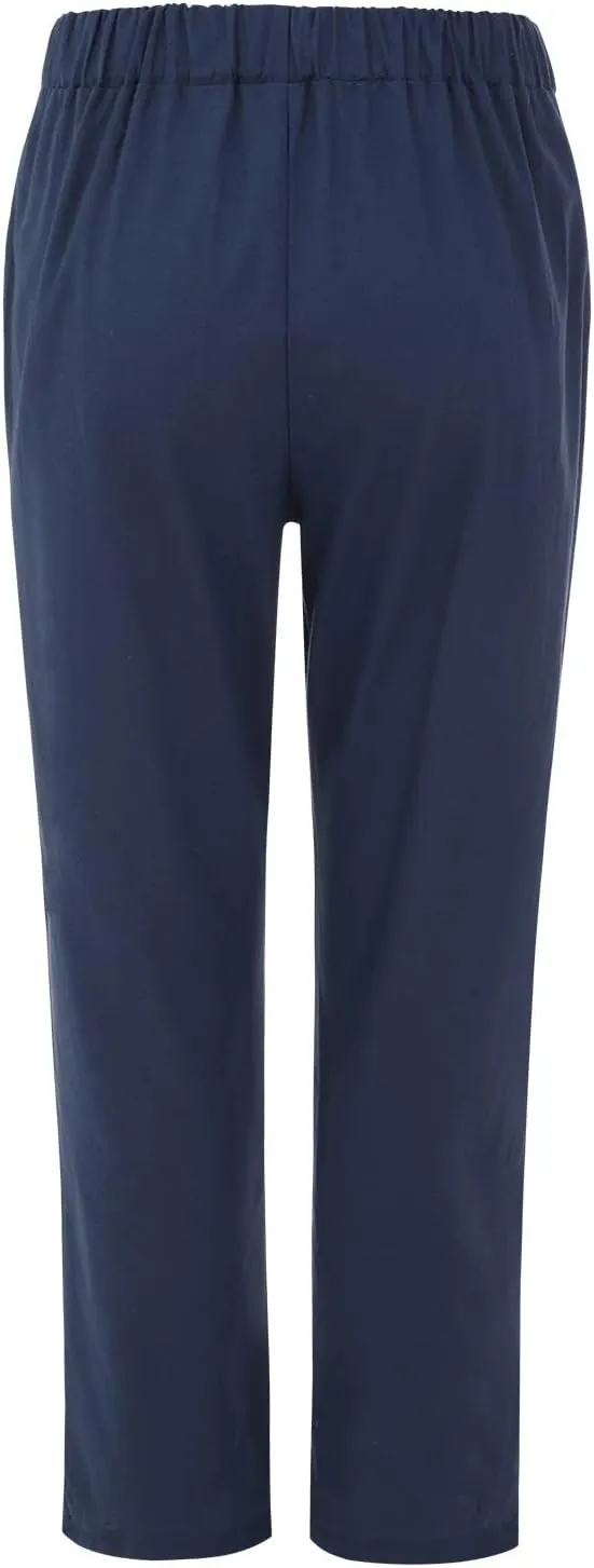 Women Summer Casual Pants Cotton Linen Solid Color Trousers Straight Leg Cropped Pants Plus Size Workout Pants