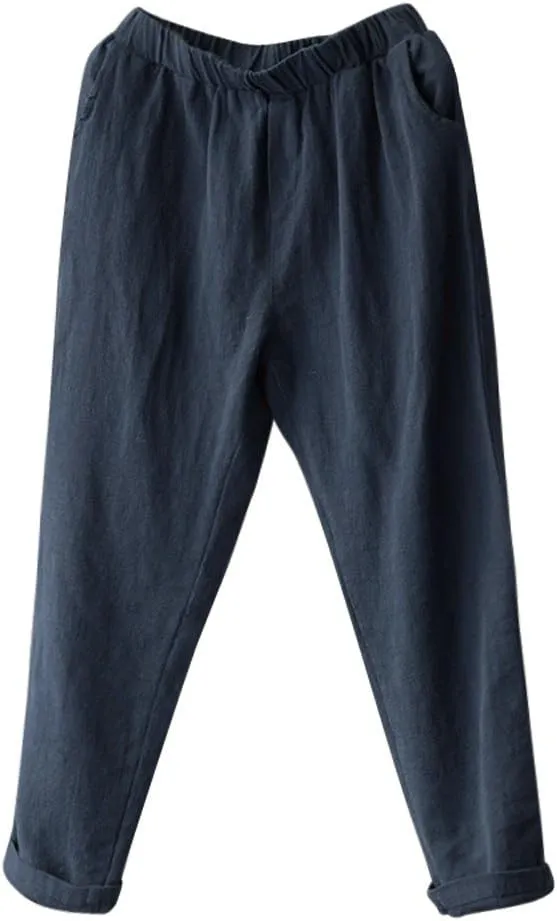 Women Summer Cotton Linen Pants Solid Color Wide Leg Straight Long Trousers High Waist Casual Loose Leg Pants