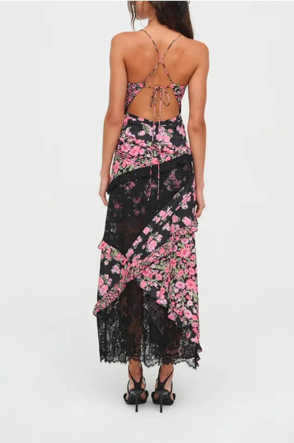 Women Summer Dresses Flowy Smocked Maxi Dress Sleeveless Tie Shoulder Boho Dresses Y2K Floral Beach Sundresses