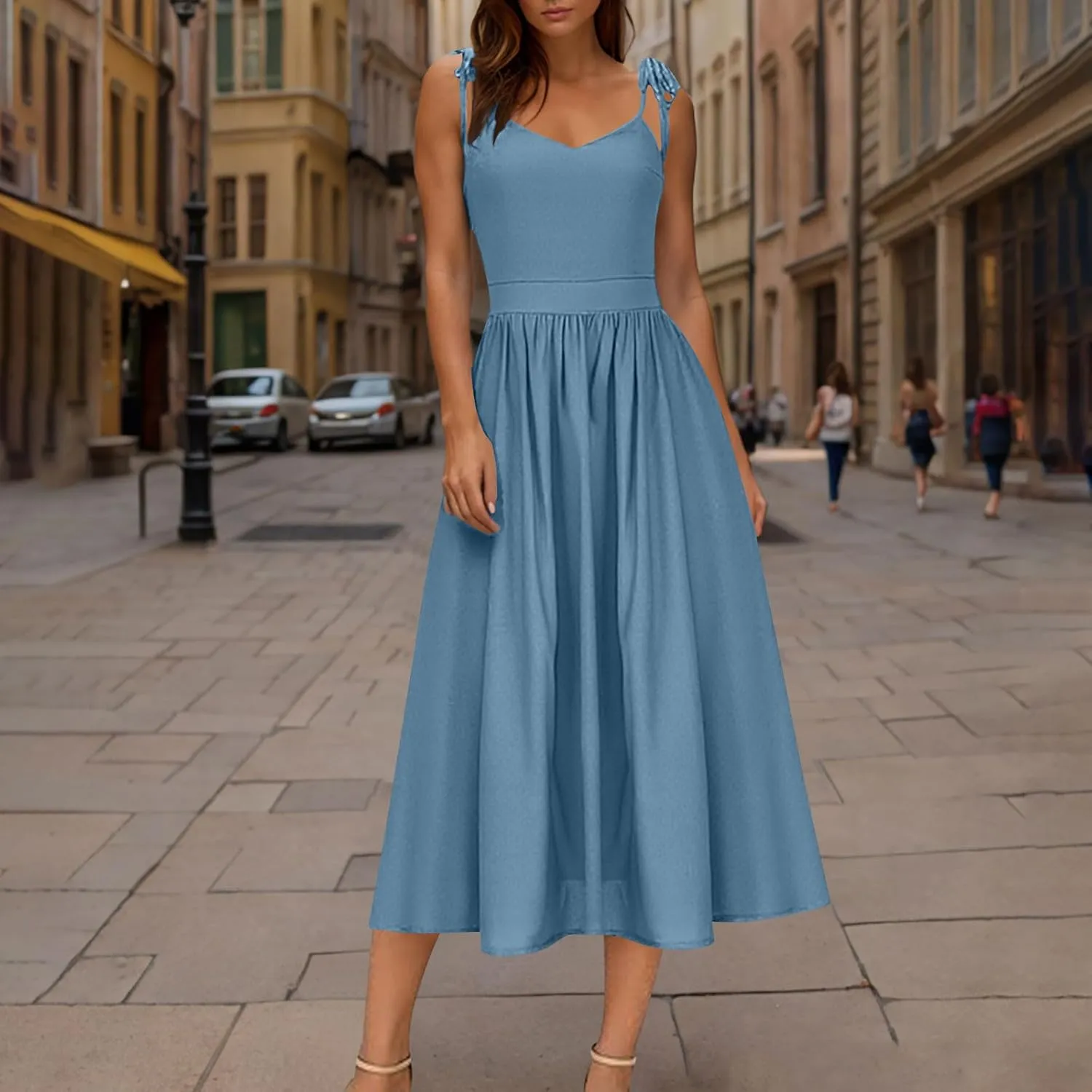 Women's 2025 Summer Casual Dress Spaghetti Strap Smocked Waist Elegant Sexy Dresses Backless Suspender Midi Sundress