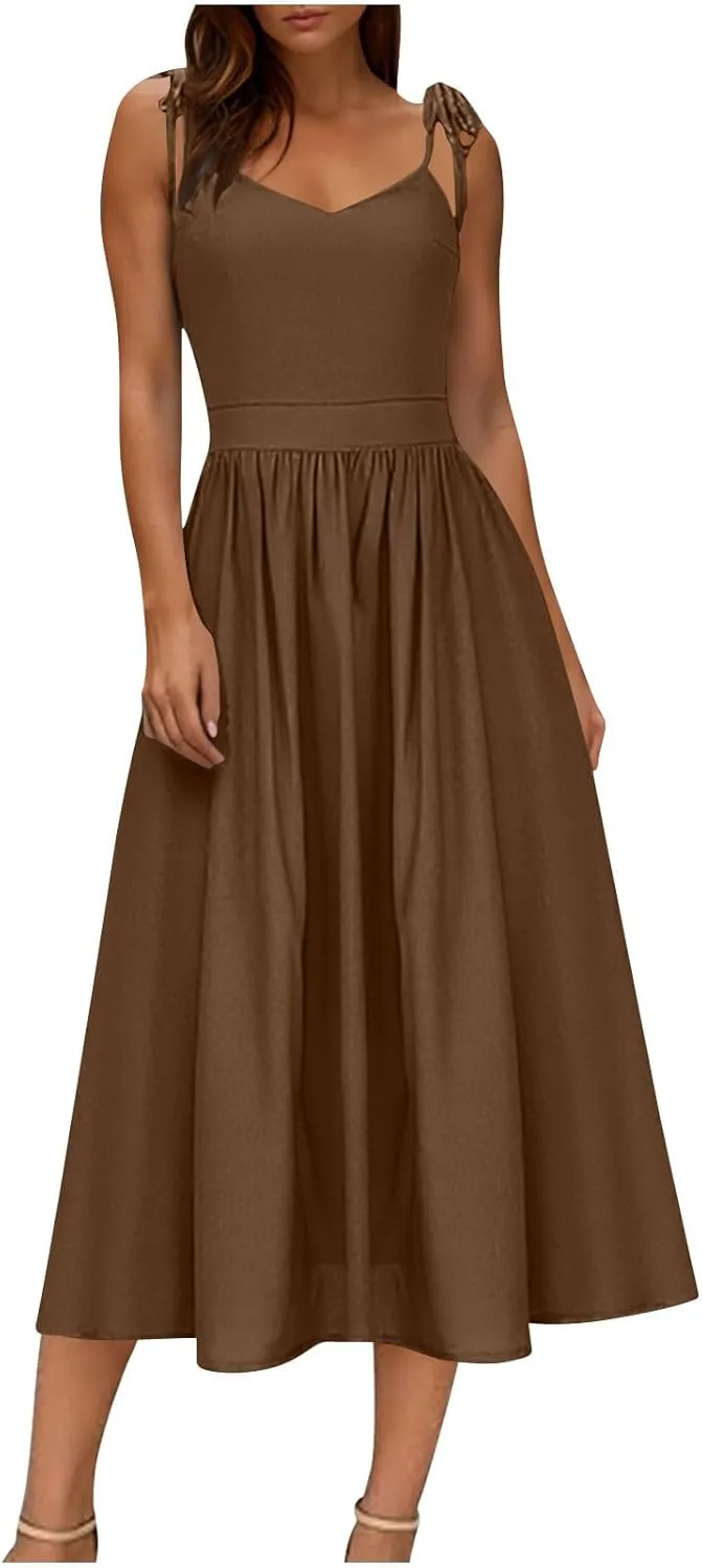 Women's 2025 Summer Casual Dress Spaghetti Strap Smocked Waist Elegant Sexy Dresses Backless Suspender Midi Sundress