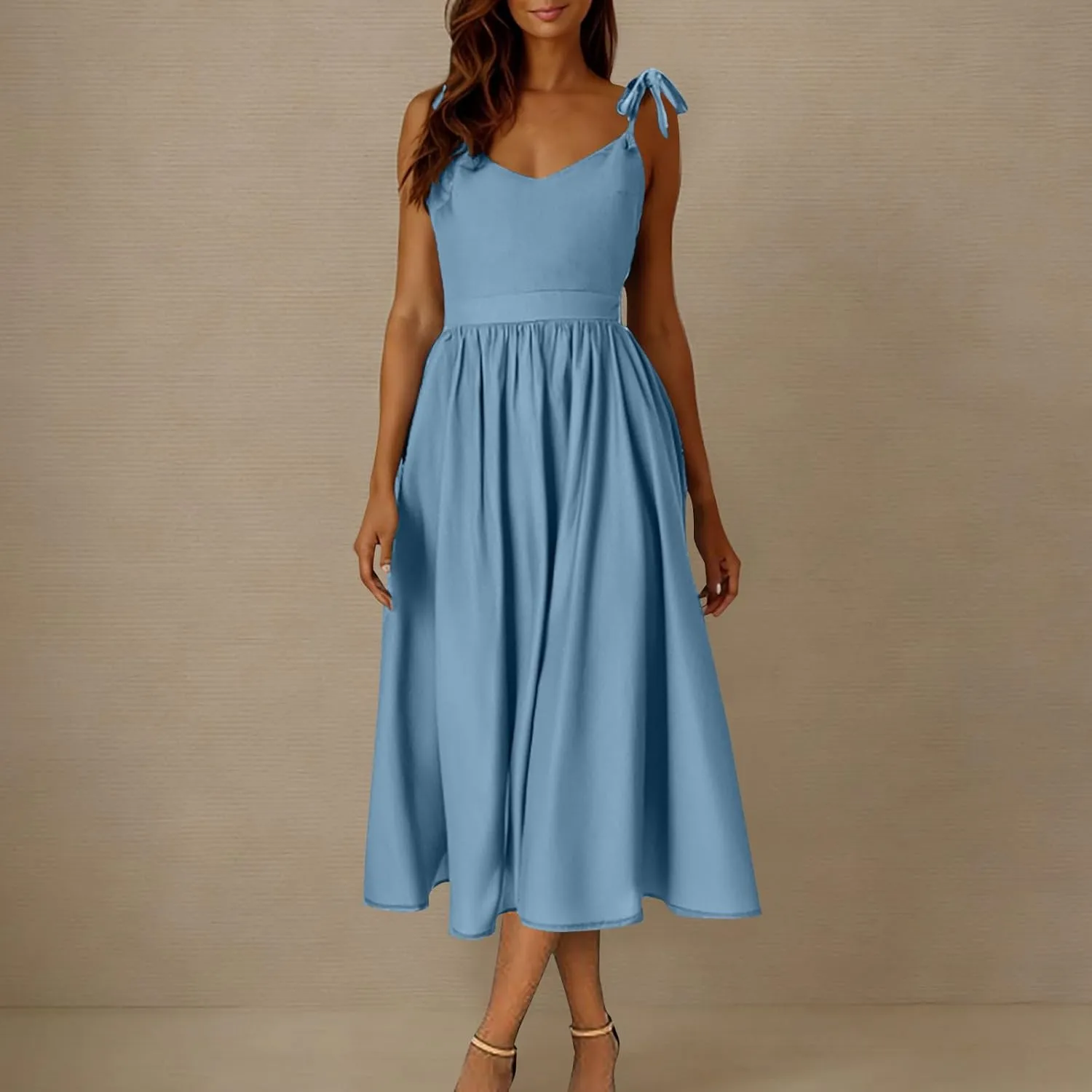 Women's 2025 Summer Casual Dress Spaghetti Strap Smocked Waist Elegant Sexy Dresses Backless Suspender Midi Sundress