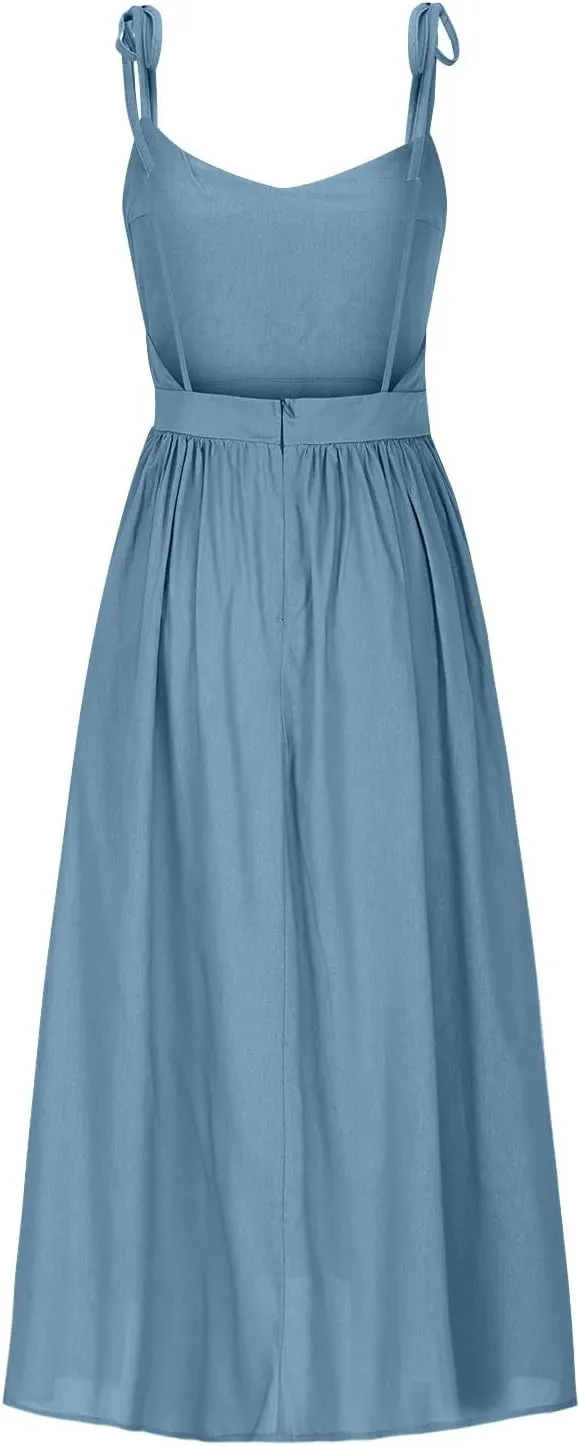 Women's 2025 Summer Casual Dress Spaghetti Strap Smocked Waist Elegant Sexy Dresses Backless Suspender Midi Sundress