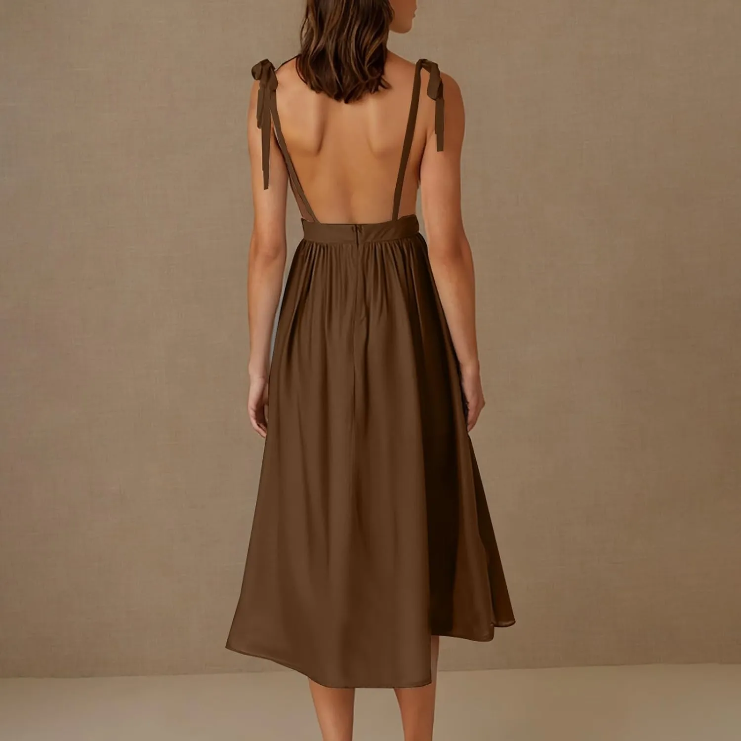 Women's 2025 Summer Casual Dress Spaghetti Strap Smocked Waist Elegant Sexy Dresses Backless Suspender Midi Sundress