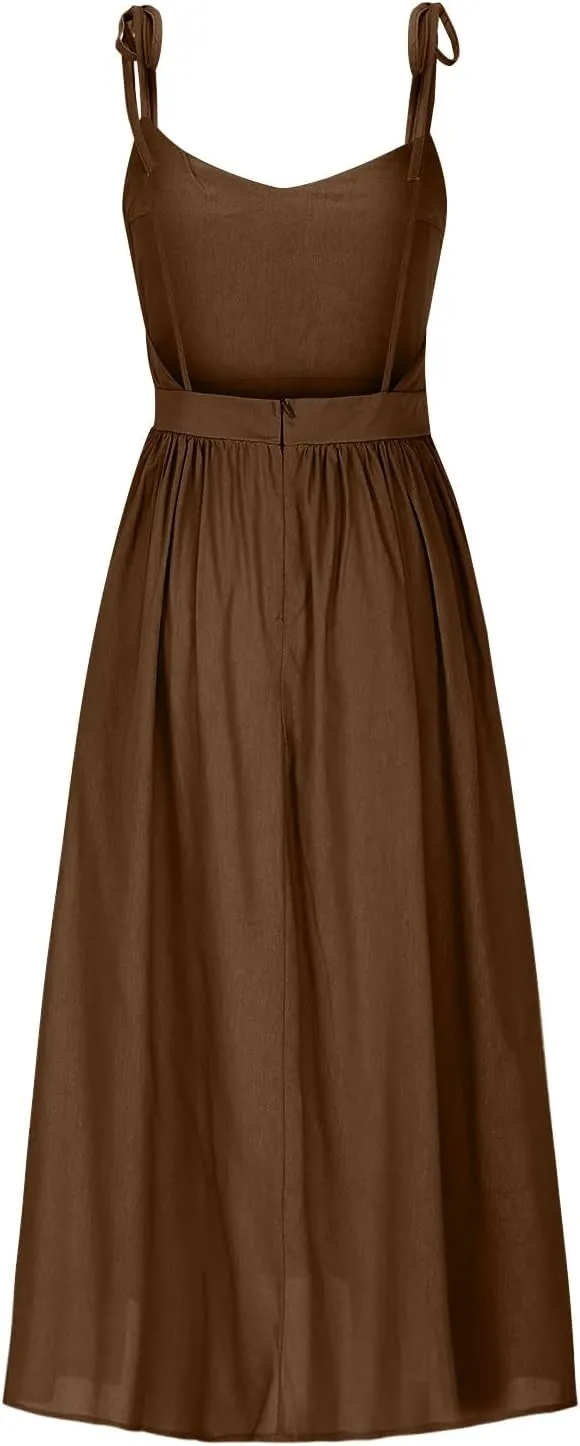 Women's 2025 Summer Casual Dress Spaghetti Strap Smocked Waist Elegant Sexy Dresses Backless Suspender Midi Sundress