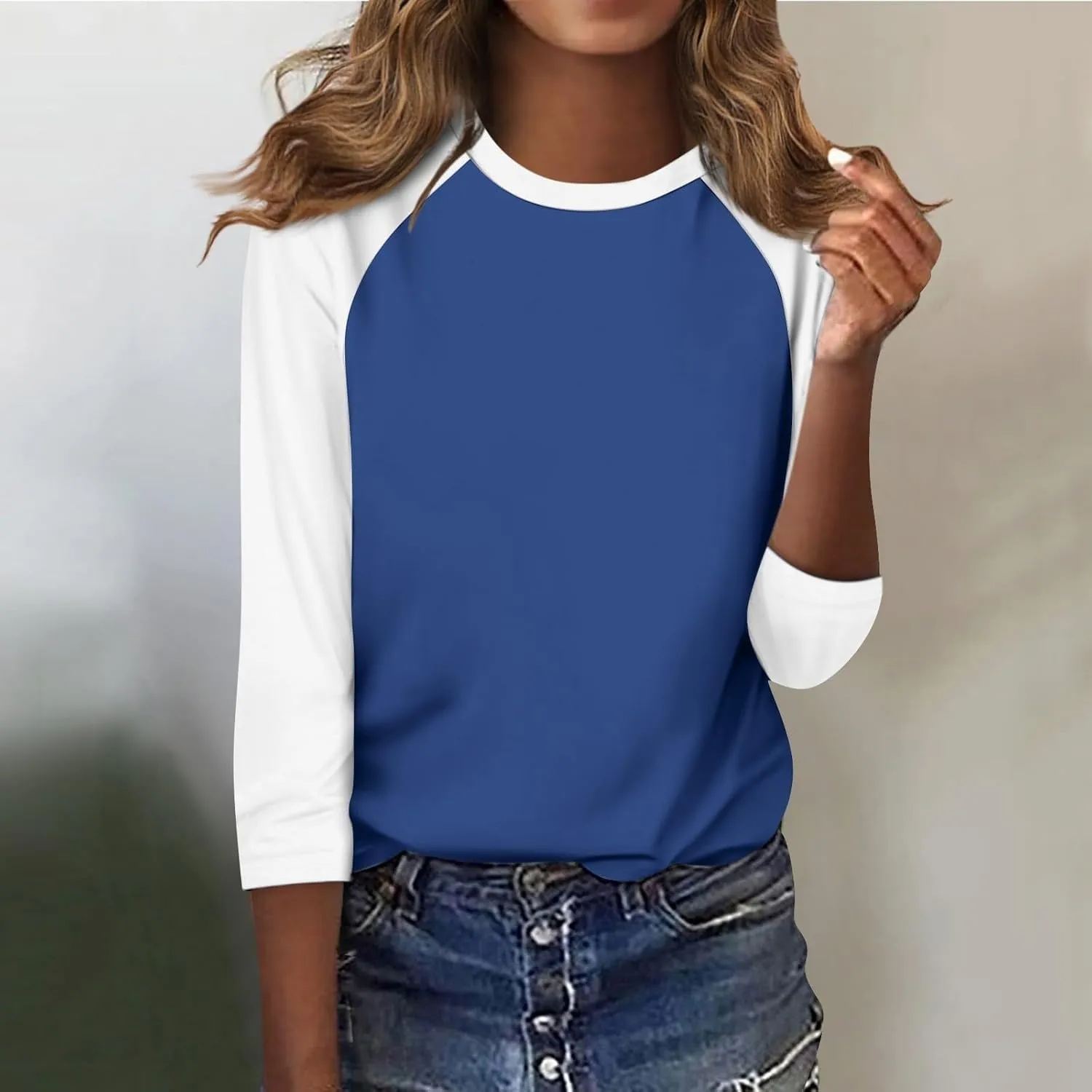 Womens Color Block Tee Crewneck 3/4 Sleeve Summer Top Pullover Lightweight Stretch Soft T Shirts 2025 Trendy Outfits