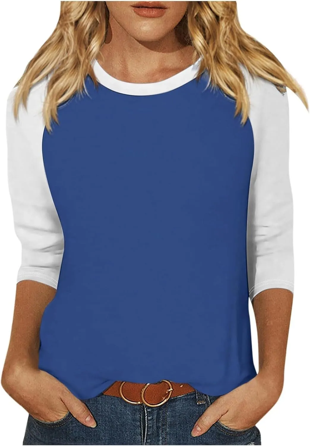 Womens Color Block Tee Crewneck 3/4 Sleeve Summer Top Pullover Lightweight Stretch Soft T Shirts 2025 Trendy Outfits