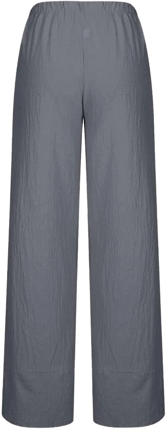 Women's Linen Capri Pants with Pockets Petite Summer Beachwear Lightweight Elastic Waist Pants Casual Tapered Trousers