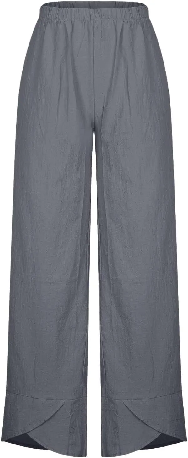 Women's Linen Capri Pants with Pockets Petite Summer Beachwear Lightweight Elastic Waist Pants Casual Tapered Trousers