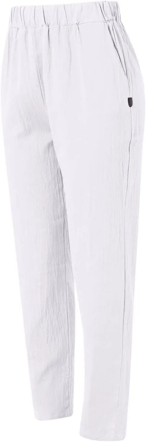 Womens Linen Pants with Pockets High Waist Comfy Casual Pants Lightweight Loose Trousers Straight Leg Baggy Trousers