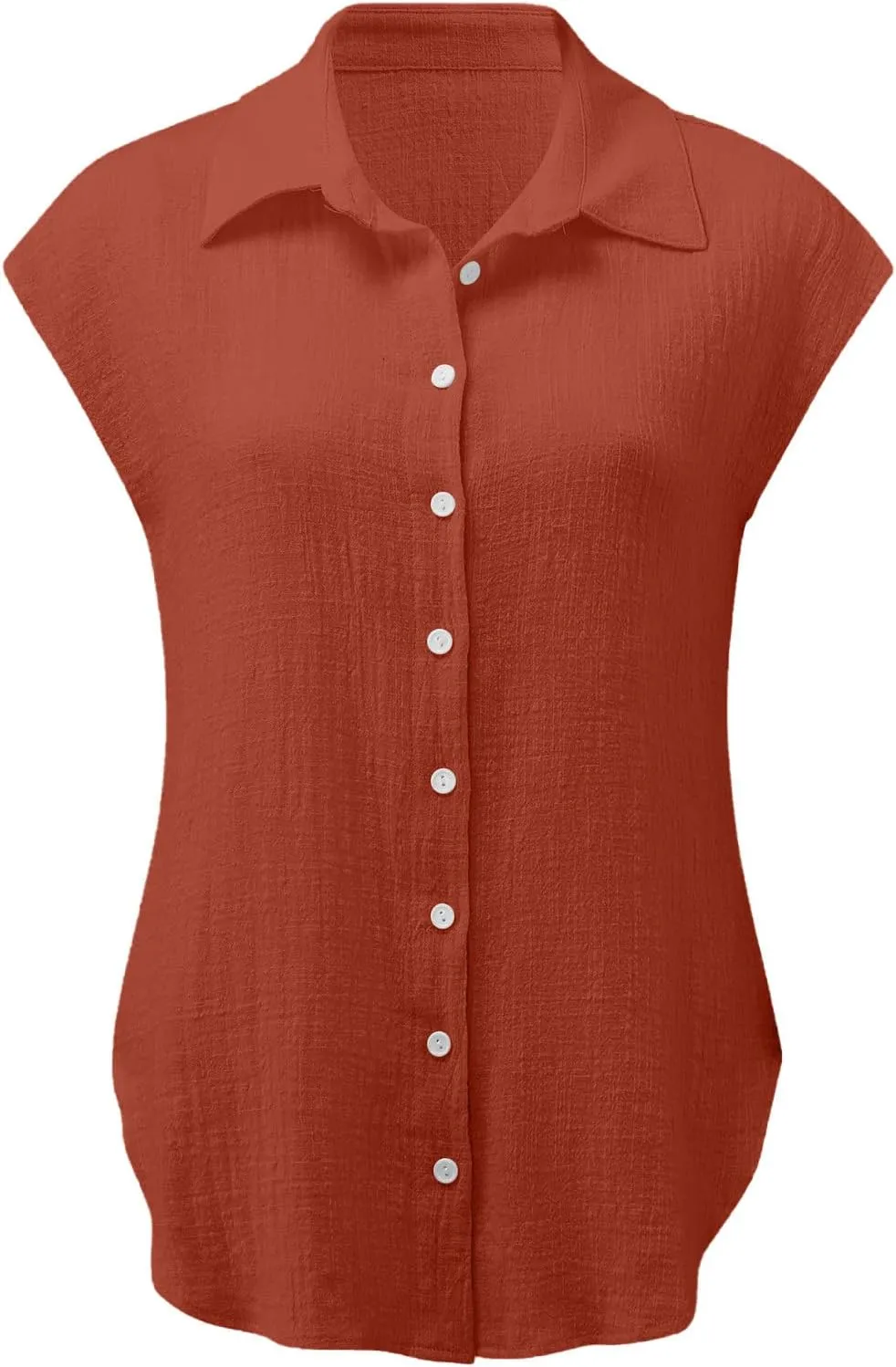 Womens Shirts Cap Sleeve Cotton Linen Fashion Button Up Blouses Top Solid Color Loose Soft Business Work 2025 T-Shirt