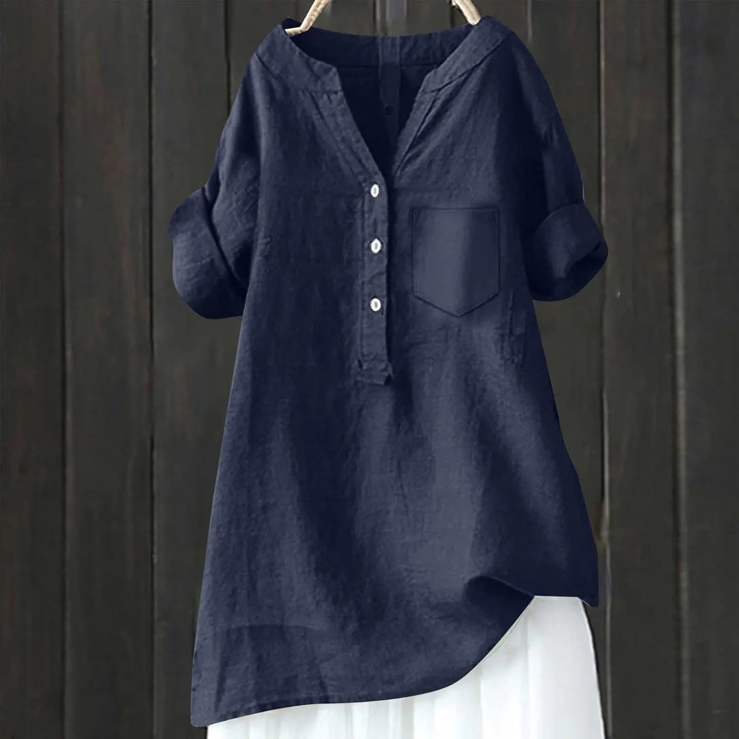 Women's Short Sleeve Cotton Linen Shirts Casual V Neck Soft T Shirts Floral Loose Fit Summer Tshirts