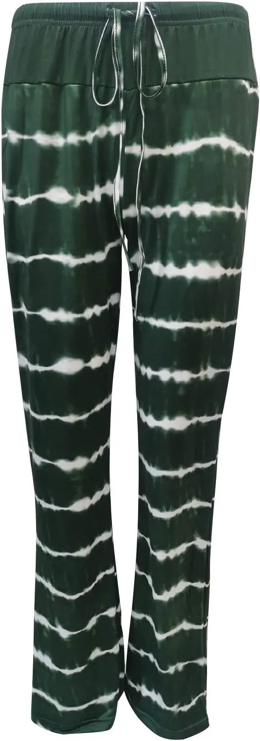 Women's Straight Loose Yoga Pants Wide Leg Drawstring Trousers Plus Size Printed Workout Pants Summer Beach Pants