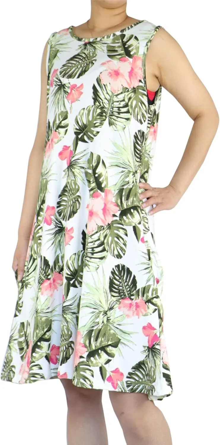 Women's Summer Beach Dress Floral Casual Boho Sleeveless Sling Midi Swing Sundress with Pockets
