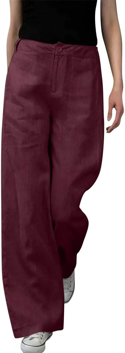 Womens Wide Leg Pants High Waisted Loose Ankle Length Trousers Casual Straight Baggy Summer Pants for Women with