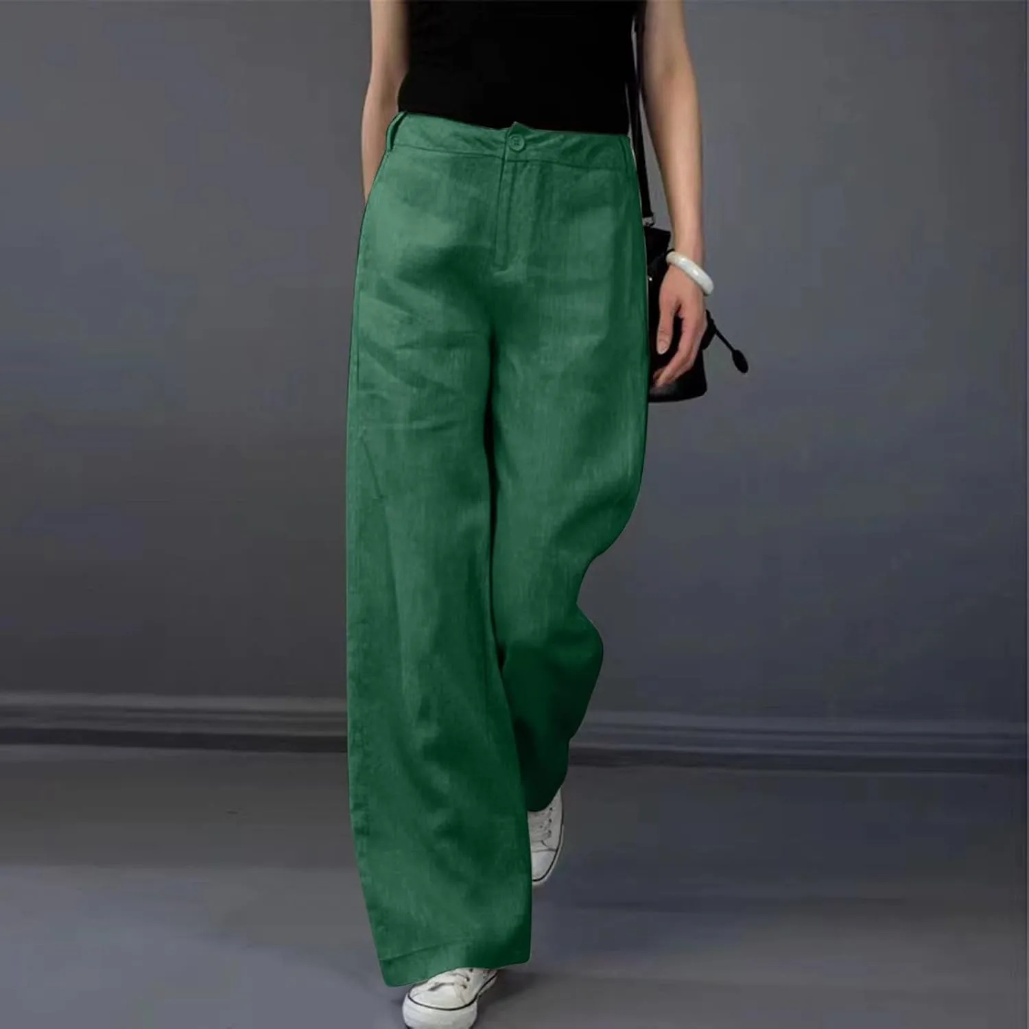 Womens Wide Leg Pants High Waisted Loose Ankle Length Trousers Casual Straight Baggy Summer Pants for Women with