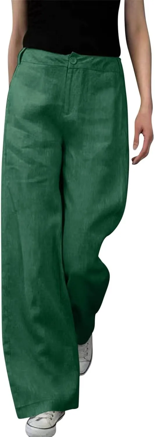 Womens Wide Leg Pants High Waisted Loose Ankle Length Trousers Casual Straight Baggy Summer Pants for Women with