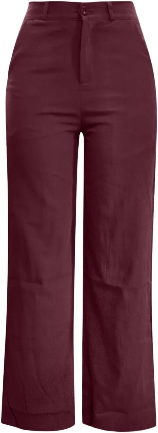 Womens Wide Leg Pants High Waisted Loose Ankle Length Trousers Casual Straight Baggy Summer Pants for Women with