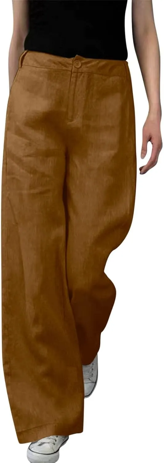 Womens Wide Leg Pants High Waisted Loose Ankle Length Trousers Casual Straight Baggy Summer Pants for Women with