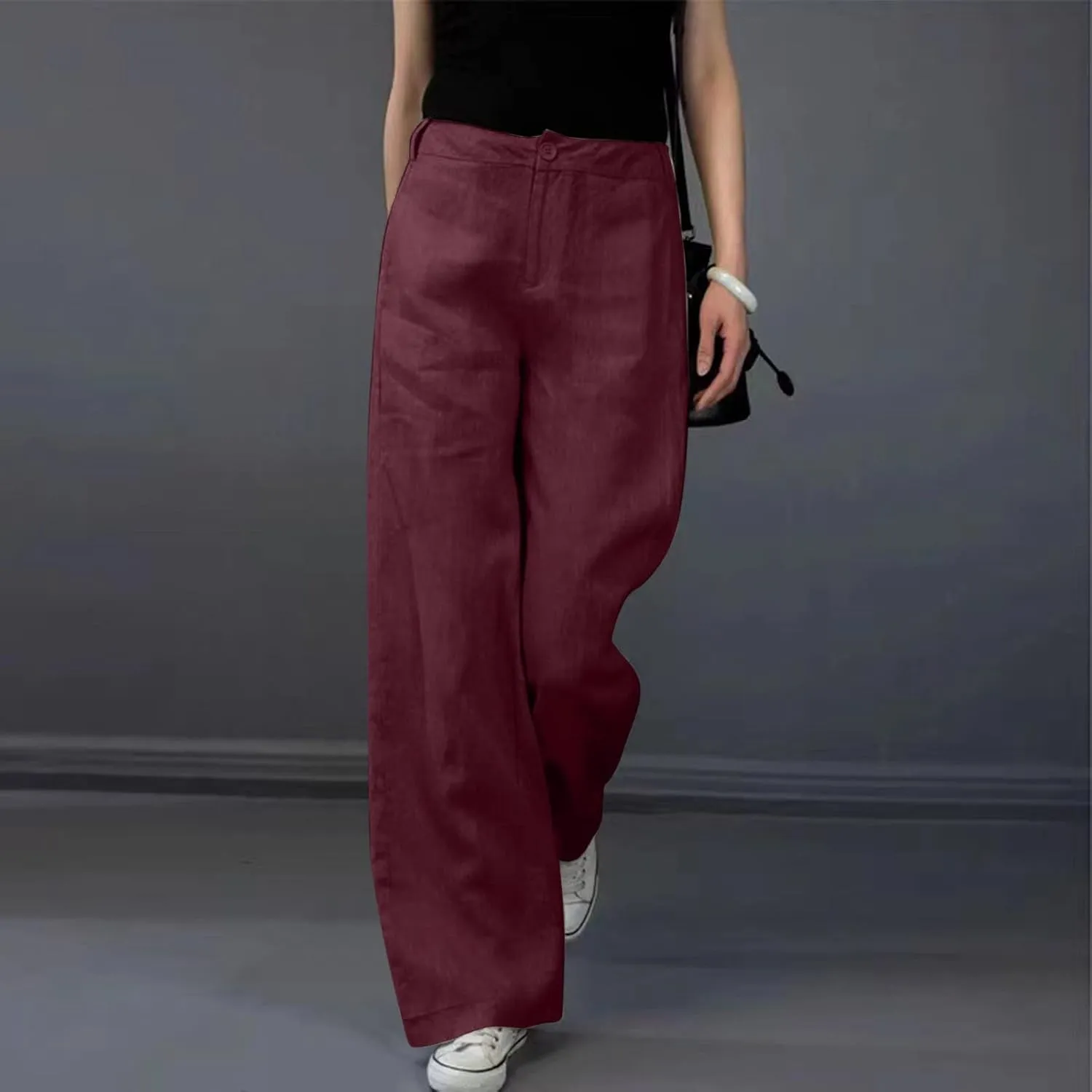 Womens Wide Leg Pants High Waisted Loose Ankle Length Trousers Casual Straight Baggy Summer Pants for Women with