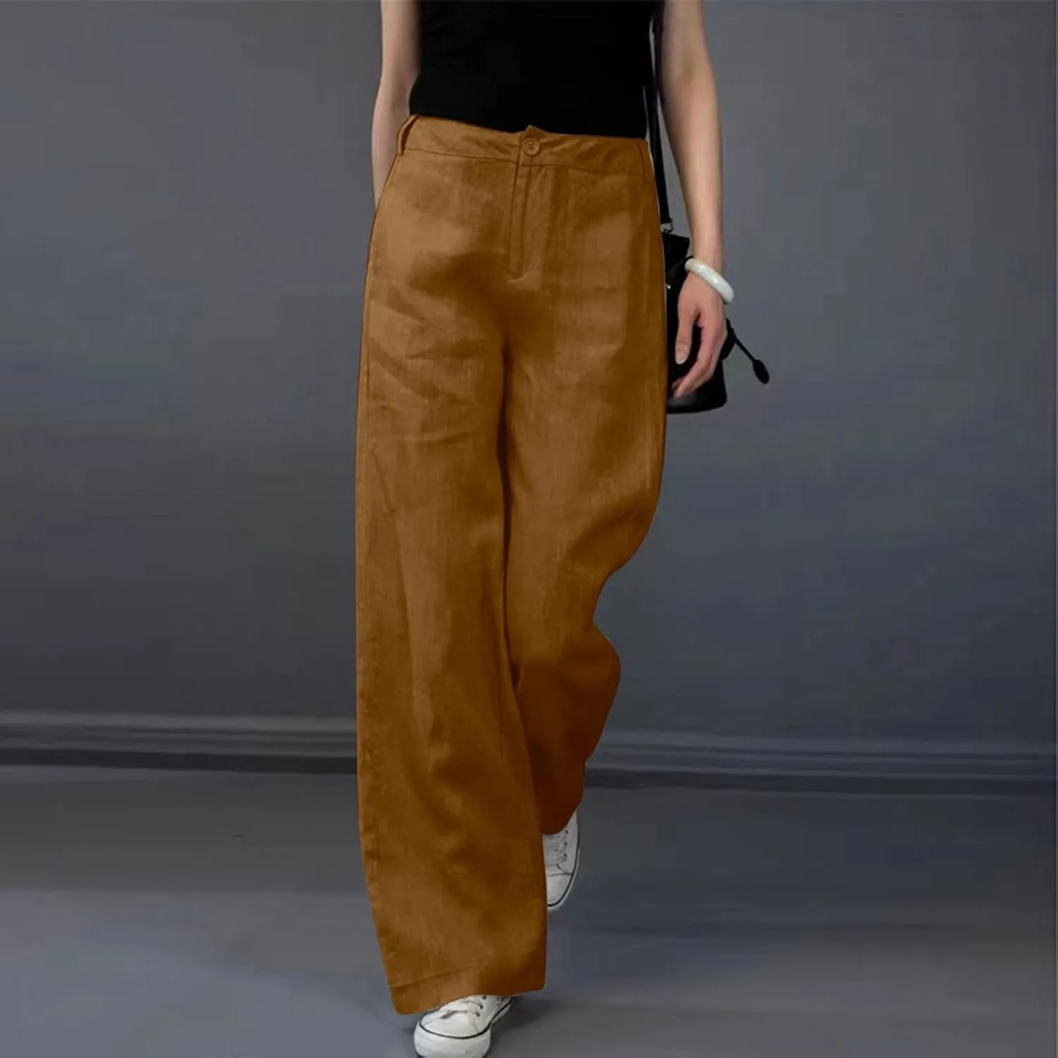 Womens Wide Leg Pants High Waisted Loose Ankle Length Trousers Casual Straight Baggy Summer Pants for Women with