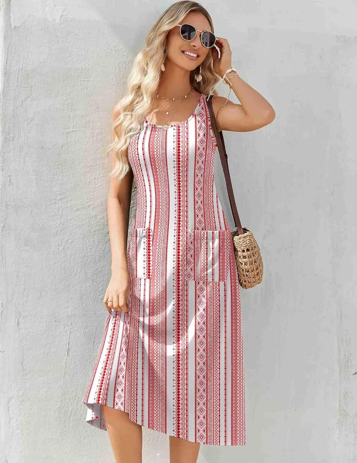 Zeagoo Floral Beach Sundress Casual A-Line Midi Tank Dresses