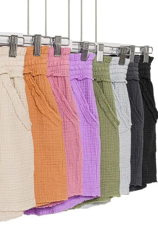 ZENANA Double Elasticband Drawstring Waist Shorts